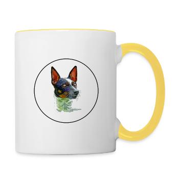 Tenterfield Terrier Dog Watercolor Illustration - Contrasting Mug - white/yellow - Right