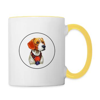 Siberian Tricolor Hound Dog Watercolor Illustratio - Contrasting Mug - white/yellow - Right