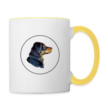 Siebenbürgischer Hund Aquarell Illustration - Tasse zweifarbig - Weiß/Gelb - Rechts