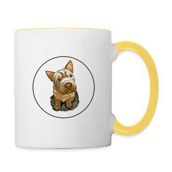 Shar Pei Reinrassiger Hund Aquarell Illustration - Tasse zweifarbig - Weiß/Gelb - Rechts