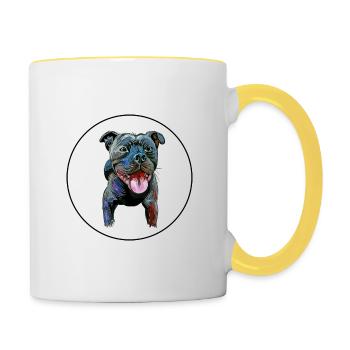 Staffordshire Bull Terrier Staffy Dog Illustration - Contrasting Mug - white/yellow - Right