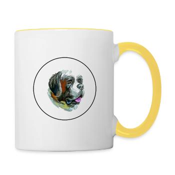 St Bernard Dog Watercolor Illustration - Contrasting Mug - white/yellow - Right