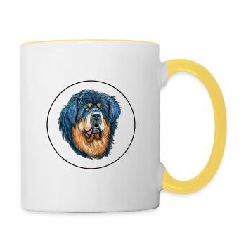 Tibetan Mastiff Dog Aquarelle Sketch Illustration - Mug contrasté - blanc/jaune - Droite