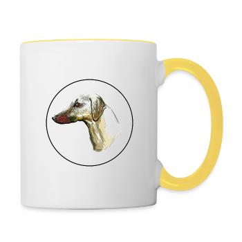 Sloughi Dog Watercolor Sketch Illustration - Contrasting Mug - white/yellow - Right