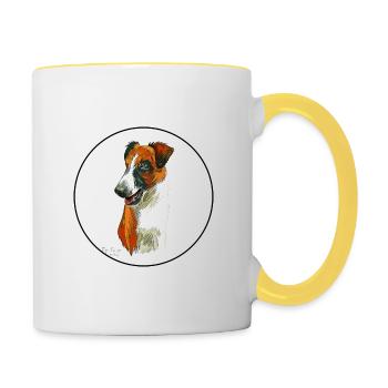 Illustration d’aquarelle de chien Fox Terrier lisse - Mug contrasté - blanc/jaune - Droite