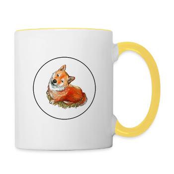 Shiba Inu Japanese Dog Watercolor Illustration - Contrasting Mug - white/yellow - Right