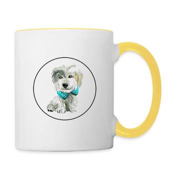 Sporting Lucas Terrier Dog Watercolor Illustration - Contrasting Mug - white/yellow - Right
