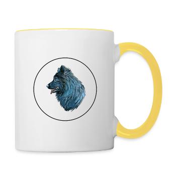 Illustration de l’aquarelle du chien lapphund suédois - Mug contrasté - blanc/jaune - Droite