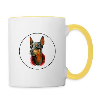 Toy Manchester Terrier Dog Watercolor Illustration - Contrasting Mug - white/yellow - Right
