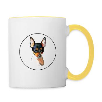 Jouet Fox Terrier Chien Aquarelle Sketch Illustration - Mug contrasté - blanc/jaune - Droite