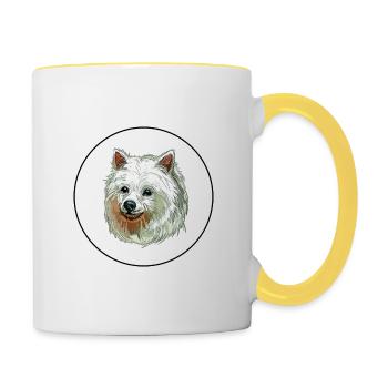 Volpino Italiano Hund Aquarell Illustration - Tasse zweifarbig - Weiß/Gelb - Rechts