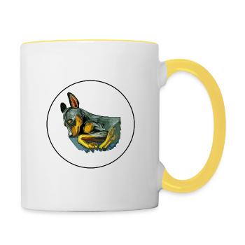 Miniatur Pinscher Welpe Hund Aquarell Illustrati - Tasse zweifarbig - Weiß/Gelb - Rechts