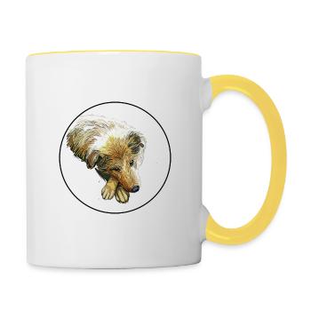 Scotch Collie Hund Aquarell Skizze Illustration - Tasse zweifarbig - Weiß/Gelb - Rechts