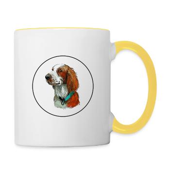 Welsh Springer Dog Watercolor Art Illustration - Contrasting Mug - white/yellow - Right