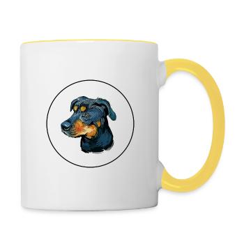 Griffon Bruxellois Dog Watercolor Illustration - Contrasting Mug - white/yellow - Right
