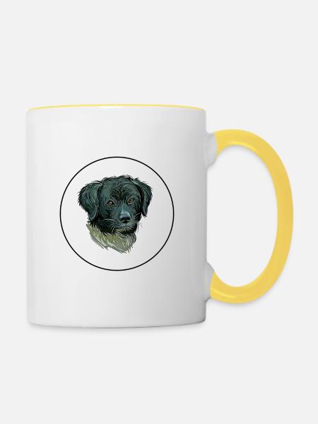Wetterhoun Hund Aquarell Illustration - Tasse zweifarbig - Weiß/Gelb