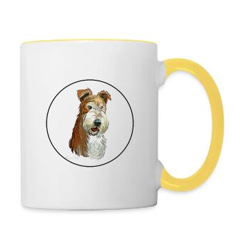 Wire Fox Terrier Dog Aquarelle Illustration - Mug contrasté - blanc/jaune - Droite