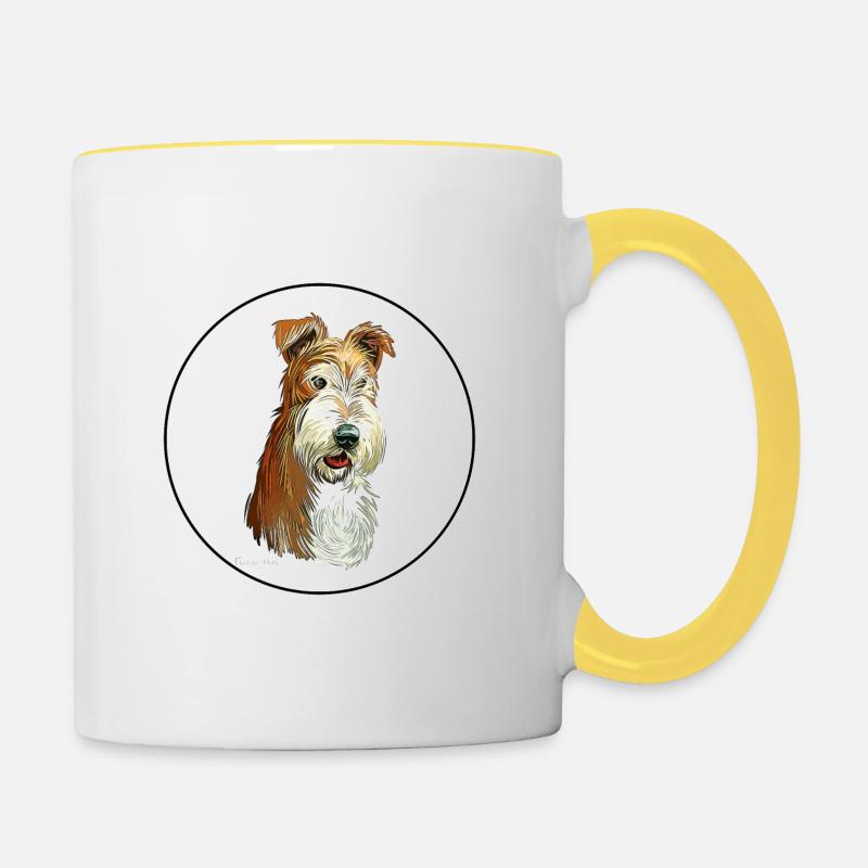 Wire Fox Terrier Dog Akvarell illustrasjon - Tofarget kopp - hvit/gul