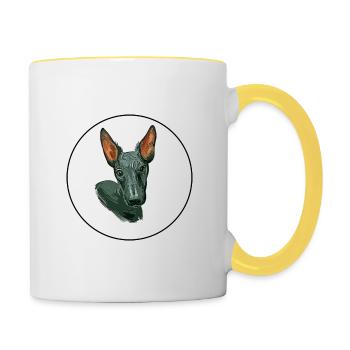 Peruanischer haarloser Hund Aquarell Illustration - Tasse zweifarbig - Weiß/Gelb - Rechts