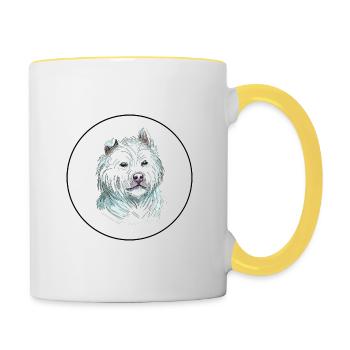 Xiasi Hund Aquarell Farbe Illustration - Tasse zweifarbig - Weiß/Gelb - Rechts