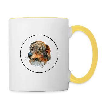 Französisch Spaniel Hund Aquarell Kunst Illustration - Tasse zweifarbig - Weiß/Gelb - Rechts