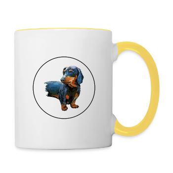Illustration de l’aquarelle de chien teckel - Mug contrasté - blanc/jaune - Droite