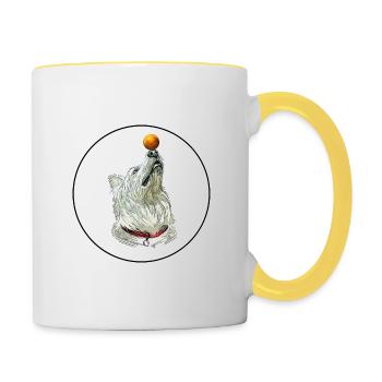 Weißer Schäferhund Aquarell Kunst Illustration - Tasse zweifarbig - Weiß/Gelb - Rechts