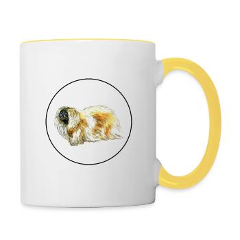 Illustration de l’aquarelle de chien pékinois - Mug contrasté - blanc/jaune - Droite
