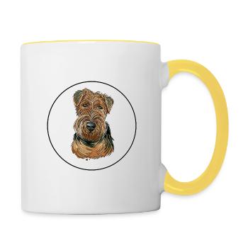 Welsh Terrier Dog Watercolor Sketch Illustration - Contrasting Mug - white/yellow - Right