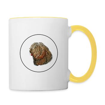 Spanischer Wasserhund Aquarell Skizze Illustration - Tasse zweifarbig - Weiß/Gelb - Rechts