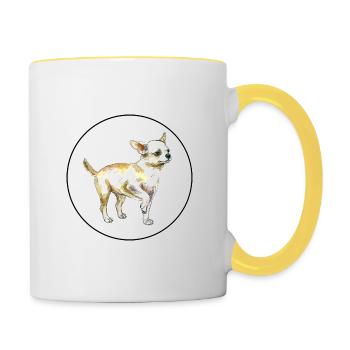 Chihuahua Dog Watercolor Sketch Illustration - Contrasting Mug - white/yellow - Right