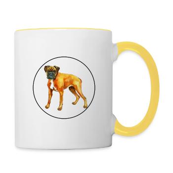 German Boxer Dog Watercolor Illustration - Contrasting Mug - white/yellow - Right