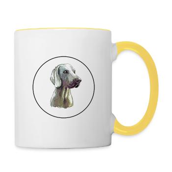Illustration de l’aquarelle du chien Weimaraner - Mug contrasté - blanc/jaune - Droite