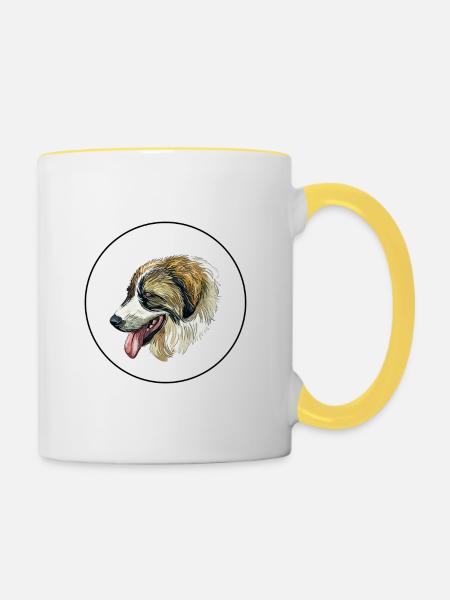 Tornjak Hund Aquarell Skizze Illustration - Tasse zweifarbig - Weiß/Gelb