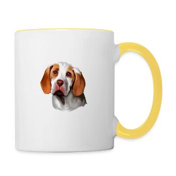 Ariege Pointer Hund Aquarell Kunst Illustration - Tasse zweifarbig - Weiß/Gelb - Rechts