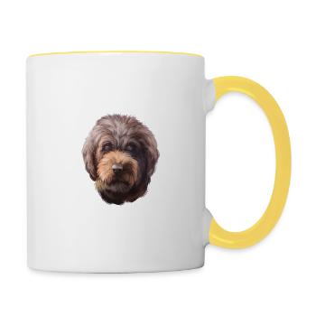 Barbet Hund Aquarell Farbe Illustration - Tasse zweifarbig - Weiß/Gelb - Rechts