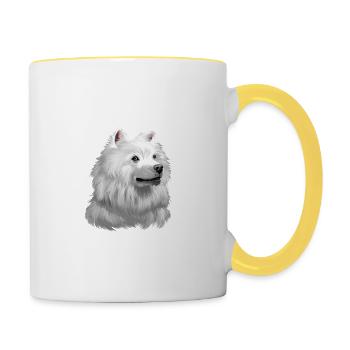American Eskimo Dog Aquarelle Illustration - Mug contrasté - blanc/jaune - Droite