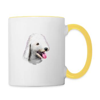 Illustration de l’aquarelle du chien Bedlington Terrier - Mug contrasté - blanc/jaune - Droite