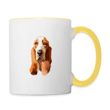 Basset Hound Dog Aquarelle Illustration - Mug contrasté - blanc/jaune - Droite