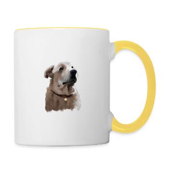 Akbash Hund Aquarell Farbe Illustration - Tasse zweifarbig - Weiß/Gelb - Rechts