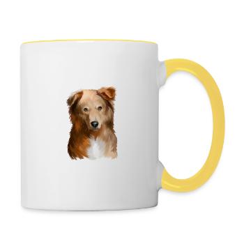Illustration de l’aquarelle de chien de berger basque - Mug contrasté - blanc/jaune - Droite