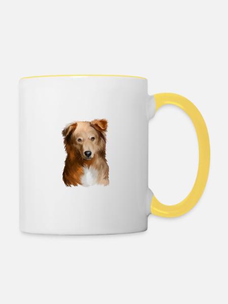 Illustration de l’aquarelle de chien de berger basque - Mug contrasté - blanc/jaune