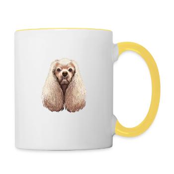 American Cocker Spaniel Dog Watercolor Illustratio - Contrasting Mug - white/yellow - Right