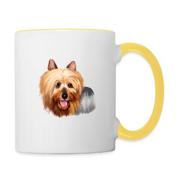 Australian Silky Terrier Dog Watercolor Illustrati - Contrasting Mug - white/yellow - Right
