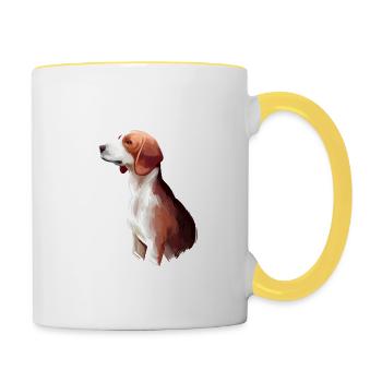 Deutsche Bracke Dog Aquarell Skizze Illustration - Tasse zweifarbig - Weiß/Gelb - Rechts