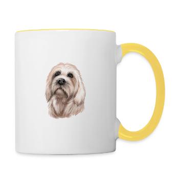 Dandie Dinmont Terrier Dog Watercolor Illustration - Contrasting Mug - white/yellow - Right
