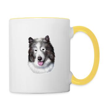 Illustration de l’aquarelle de chien esquimau canadien - Mug contrasté - blanc/jaune - Droite