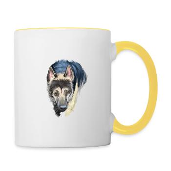 Osteuropäischer Schäferhund Aquarell Illustration - Tasse zweifarbig - Weiß/Gelb - Rechts