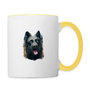 Dutch Shepherd Dog Watercolor Art Illustration - Contrasting Mug - white/yellow - Right
