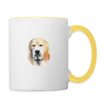 Illustration de l’aquarelle de chien de berger d’Asie centrale - Mug contrasté - blanc/jaune - Droite
